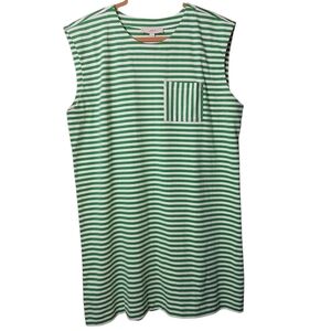 LOFT Green White Striped Pocket Midi Dress Casual Sleeveless Boxy Dress NWT